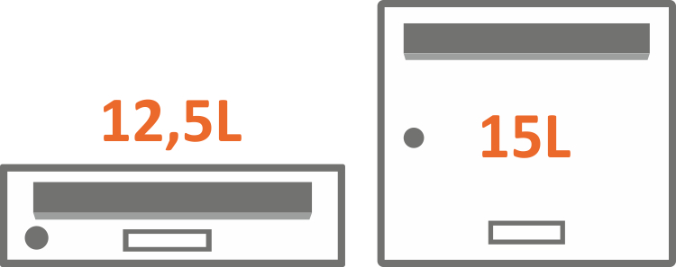 Symbol Volumen-Vergleich für Briefkästen senkrecht und waagerecht