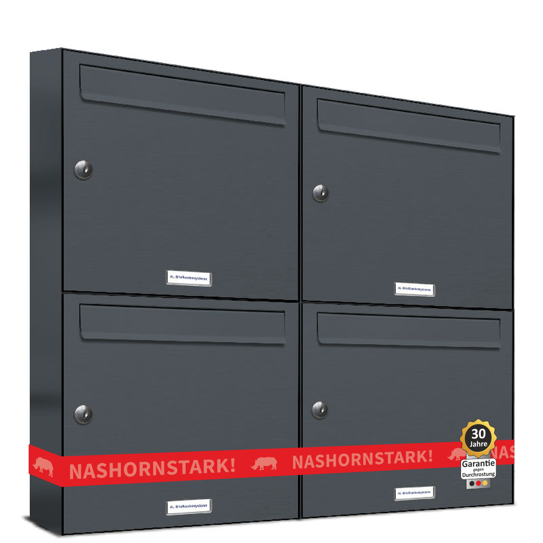 4er Briefkasten aufputz zur Wandmontage Produktbild: 4 Fächer Briefkasten in Anthrazit