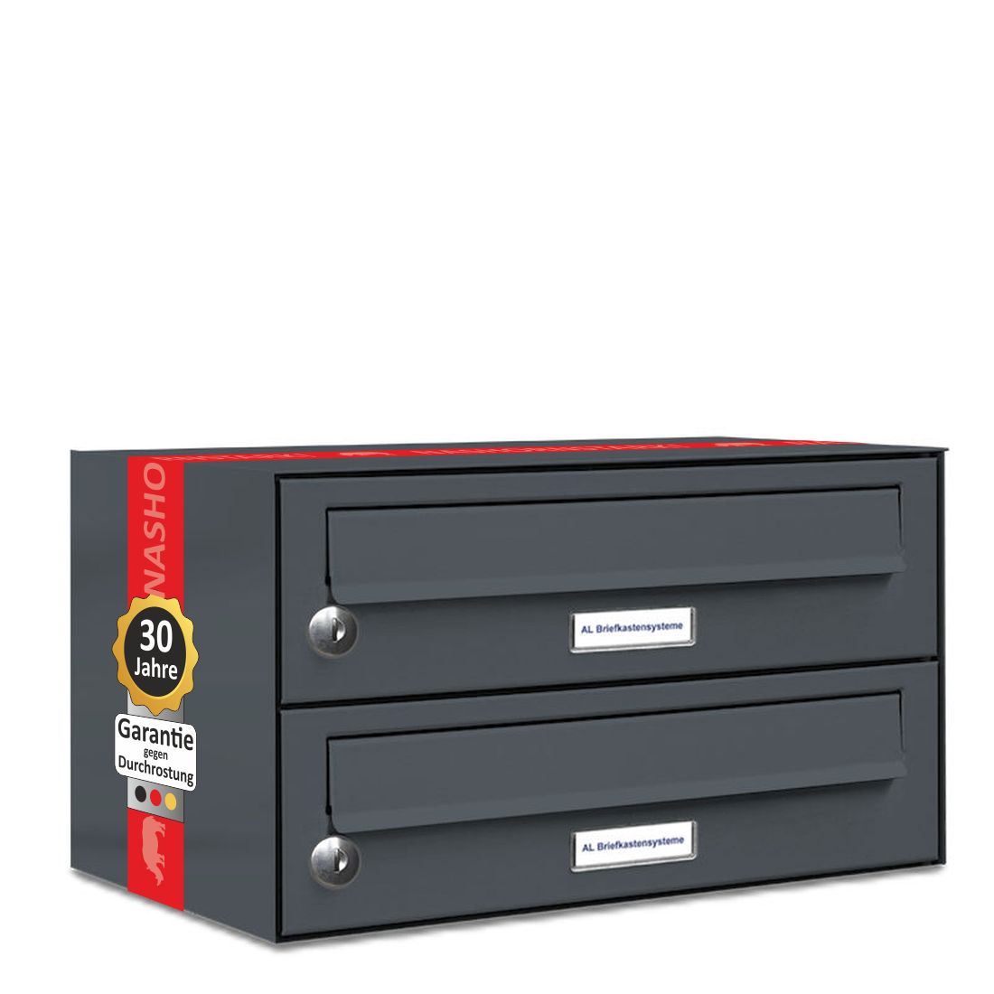 2er Briefkasten Aufputz zur Wandmontage in Anthrazit Abbildung Briefkasten mir 2 Fächern waagerecht
