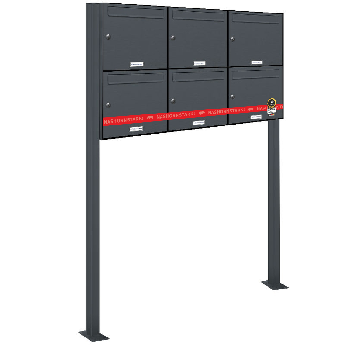 Briefkasten freistehend 6 Fächer in RAL 7016 Produktansicht 6er Briefkasten Standsystem